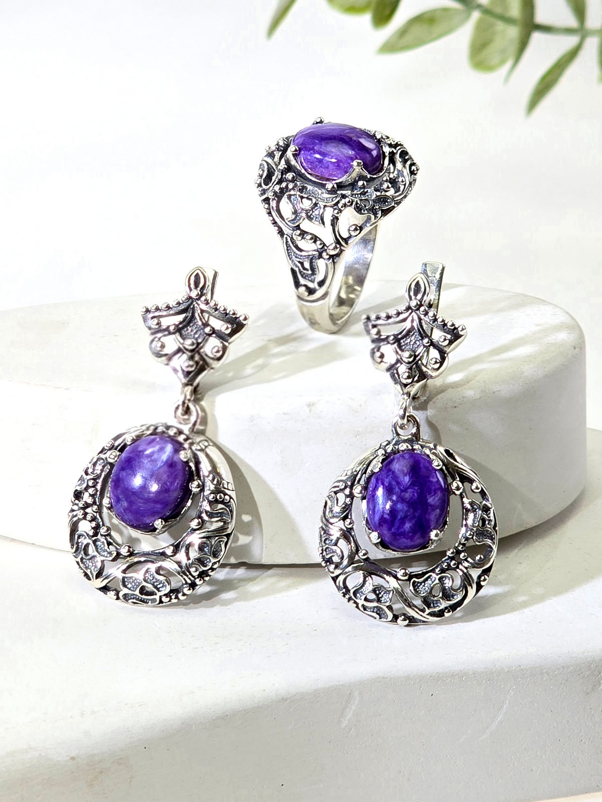 Серебряные серьги ETERI с чароитом